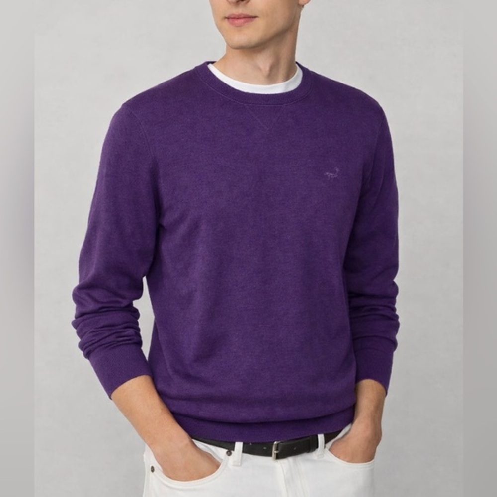 Faconnable Men’s purple eggplant Crewneck Sweatshirt Pullover 100% Cotton Size L